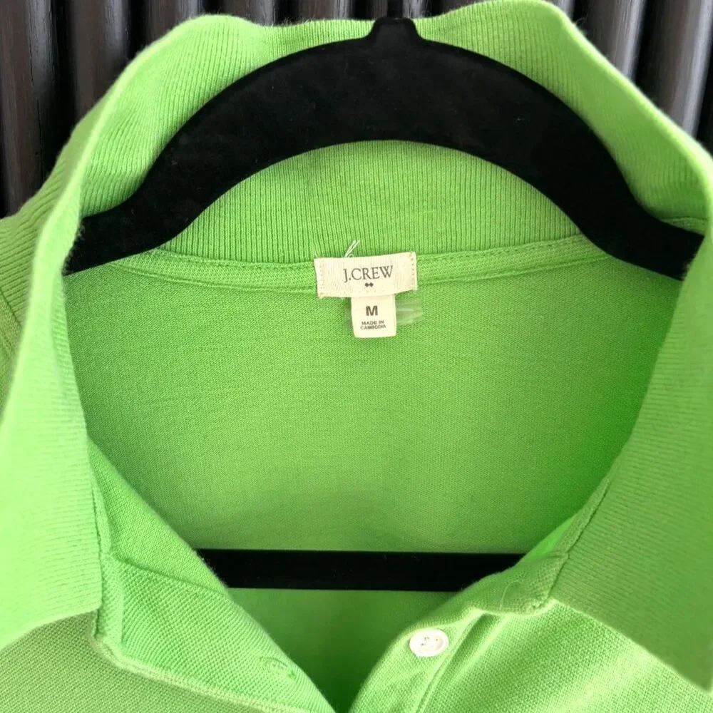 J.Crew Lime Green Short Sleeve Pique Polo Shirt with Pink Collar Sailboat M